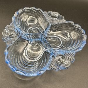 Cambridge Glass Caprice Moonlight Blue Divided Relish Dish Vintage